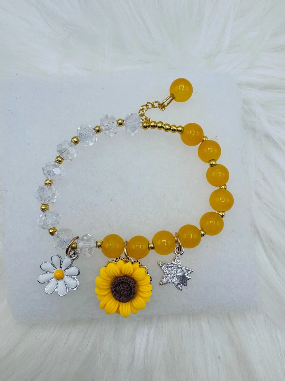 Yellow Sunflower & Daisy Charm Beaded Bracelet for Small Wrists
